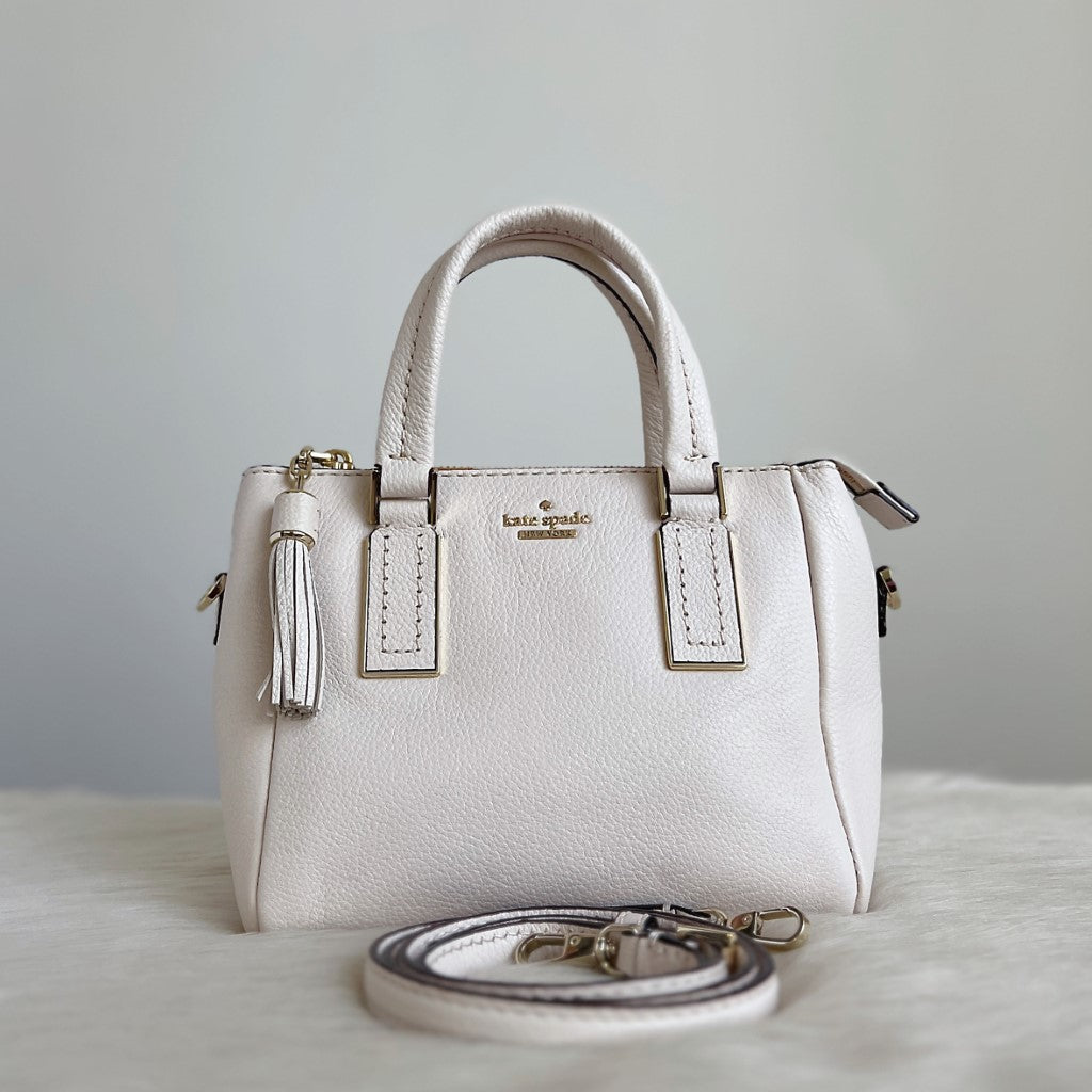 Kate Spade White Leather Front Logo Tassel Detail 2 Way Shoulder Bag