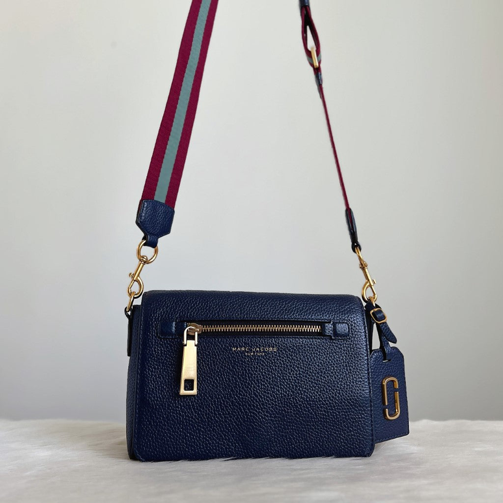 Marc Jacobs Navy Leather Oversized Charm Detail Crossbody Shoulder Bag Excellent