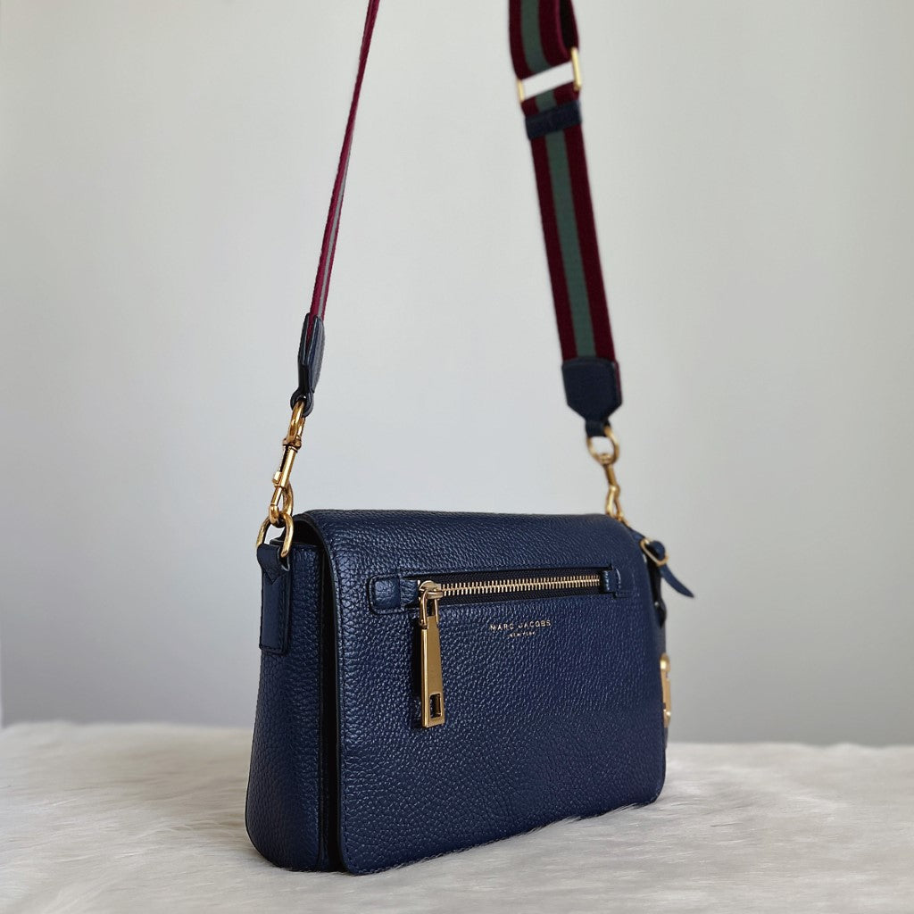 Marc Jacobs Navy Leather Oversized Charm Detail Crossbody Shoulder Bag Excellent