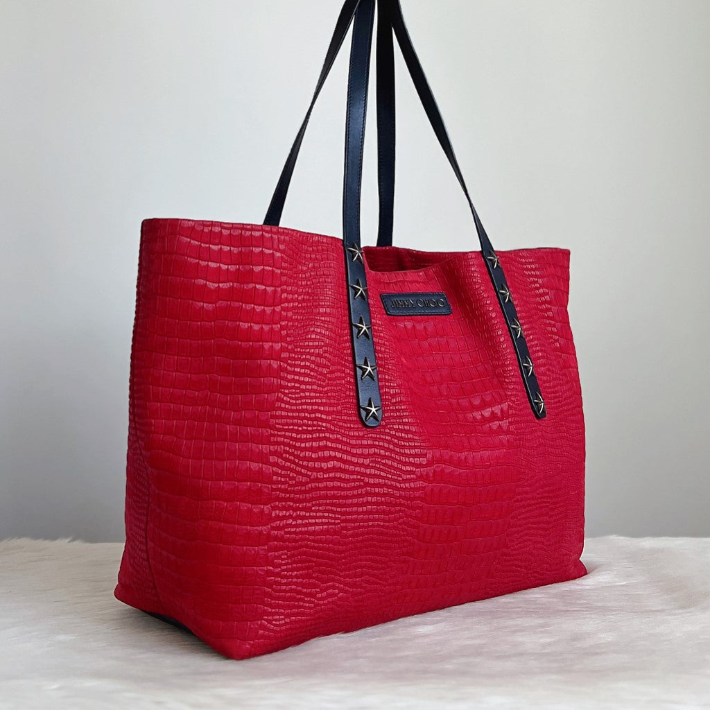 Jimmy Choo Red Suede Signature Star Studded Shoulder Bag