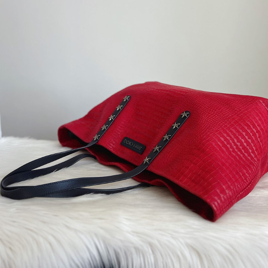 Jimmy Choo Red Suede Signature Star Studded Shoulder Bag