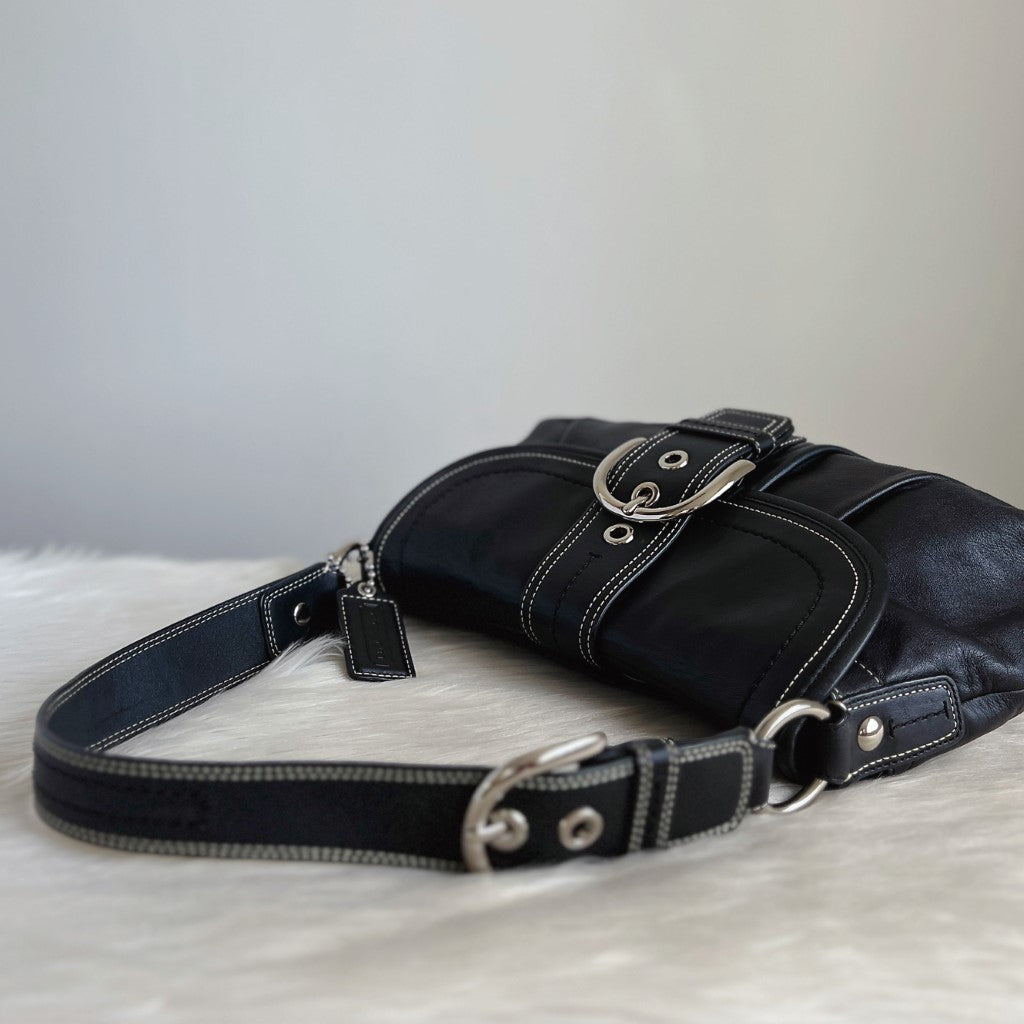 Coach Black Leather Front Buckle Flap Shoulder Bag