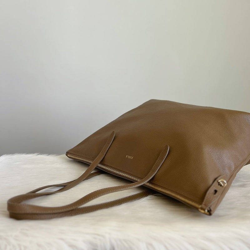 Furla Olive Leather Large Career Shoulder Bag Like New