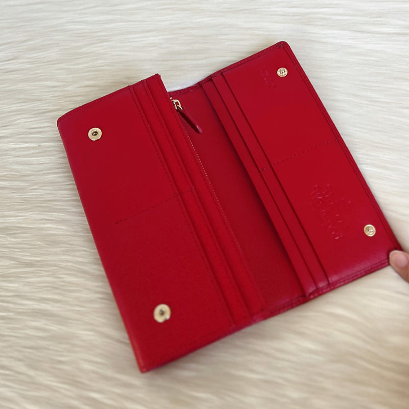 Vivienne Westwood Red Leather Fold Zip Compartment Long Wallet