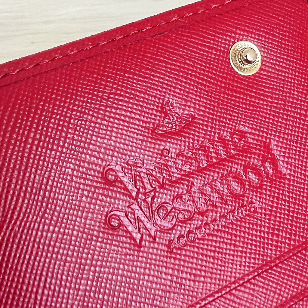 Vivienne Westwood Red Leather Fold Zip Compartment Long Wallet