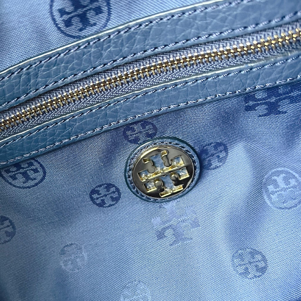 Tory Burch Blue Leather Front Logo 2 Way Shoulder Bag Excellent