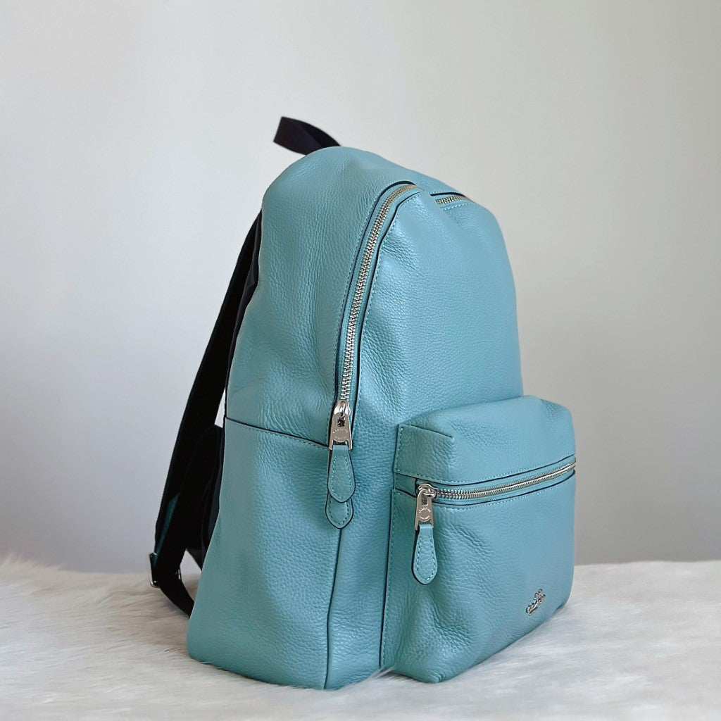 Coach Teal Leather Front Pocket Backpack Like New