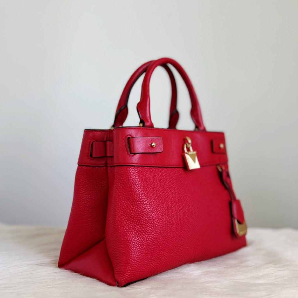 Michael Kors Red Leather Front Lock 2 Way Shoulder Bag