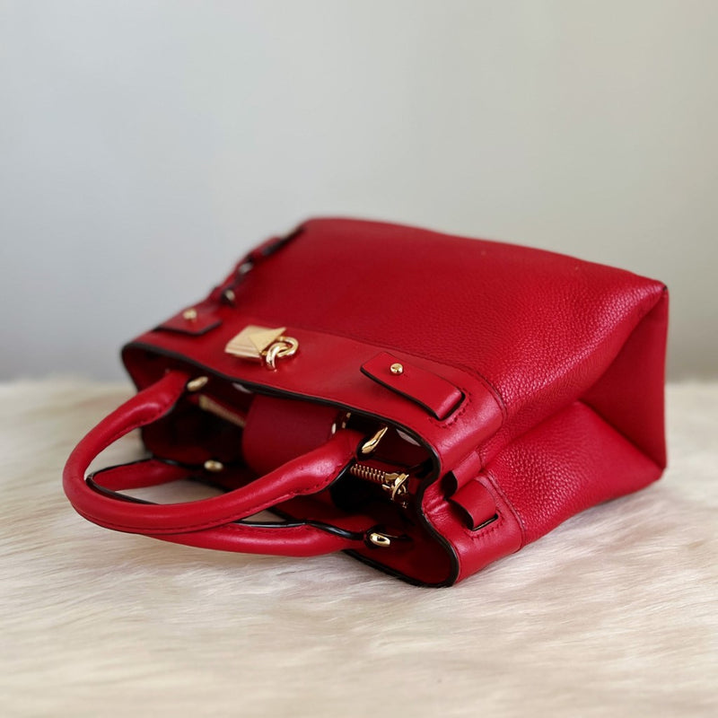 Michael Kors Red Leather Front Lock 2 Way Shoulder Bag