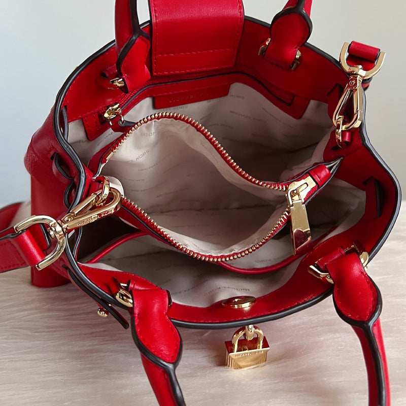 Michael Kors Red Leather Front Lock 2 Way Shoulder Bag