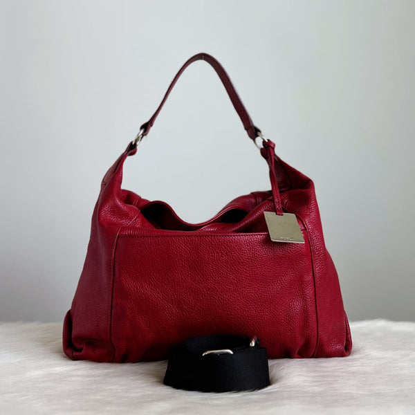Furla Red Leather Front Pocket Slouchy 2 Way Shoulder Bag Like New