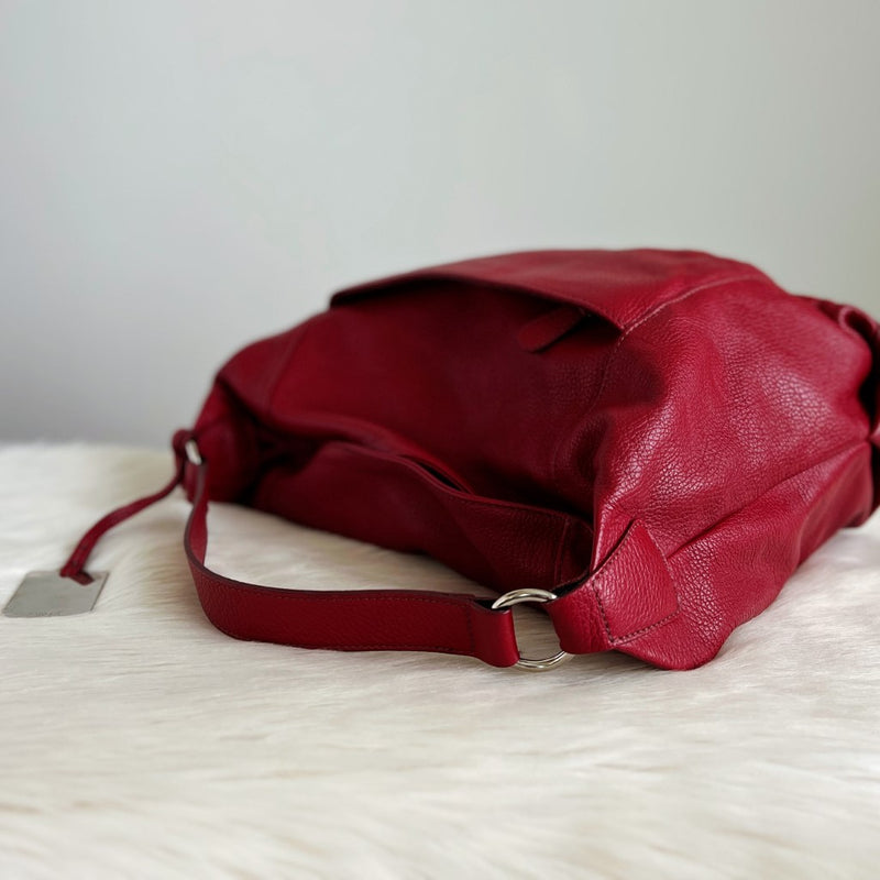 Furla Red Leather Front Pocket Slouchy 2 Way Shoulder Bag Like New