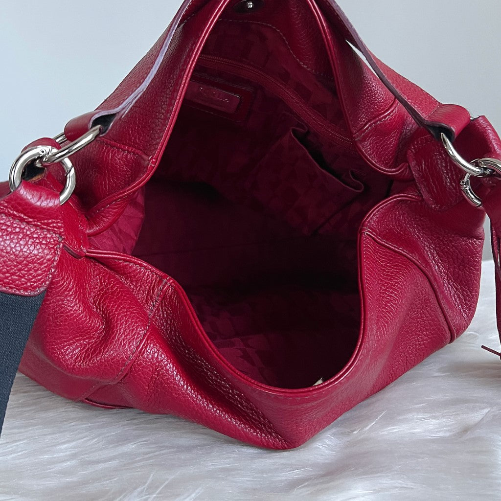 Furla Red Leather Front Pocket Slouchy 2 Way Shoulder Bag Like New