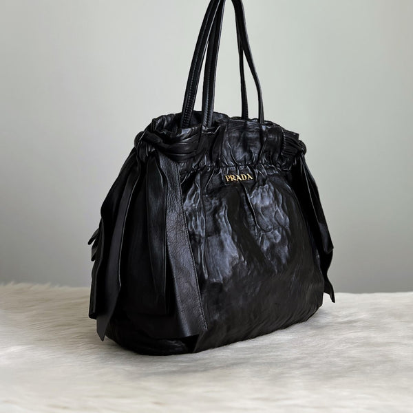 Prada Black Leather Side Bow 2 Way Shoulder Bag Excellent