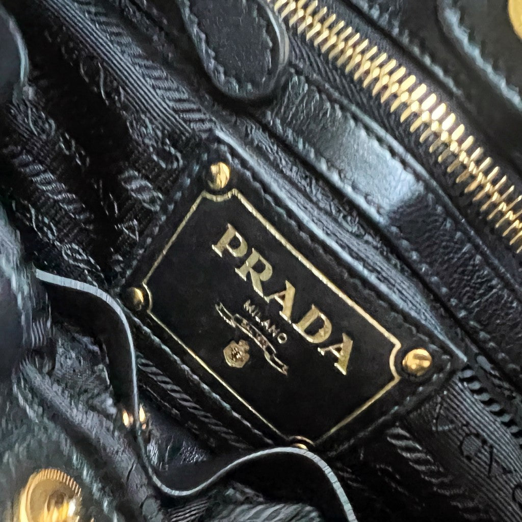 Prada Black Leather Side Bow 2 Way Shoulder Bag Excellent