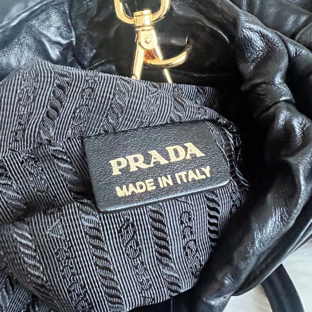 Prada Black Leather Side Bow 2 Way Shoulder Bag Excellent