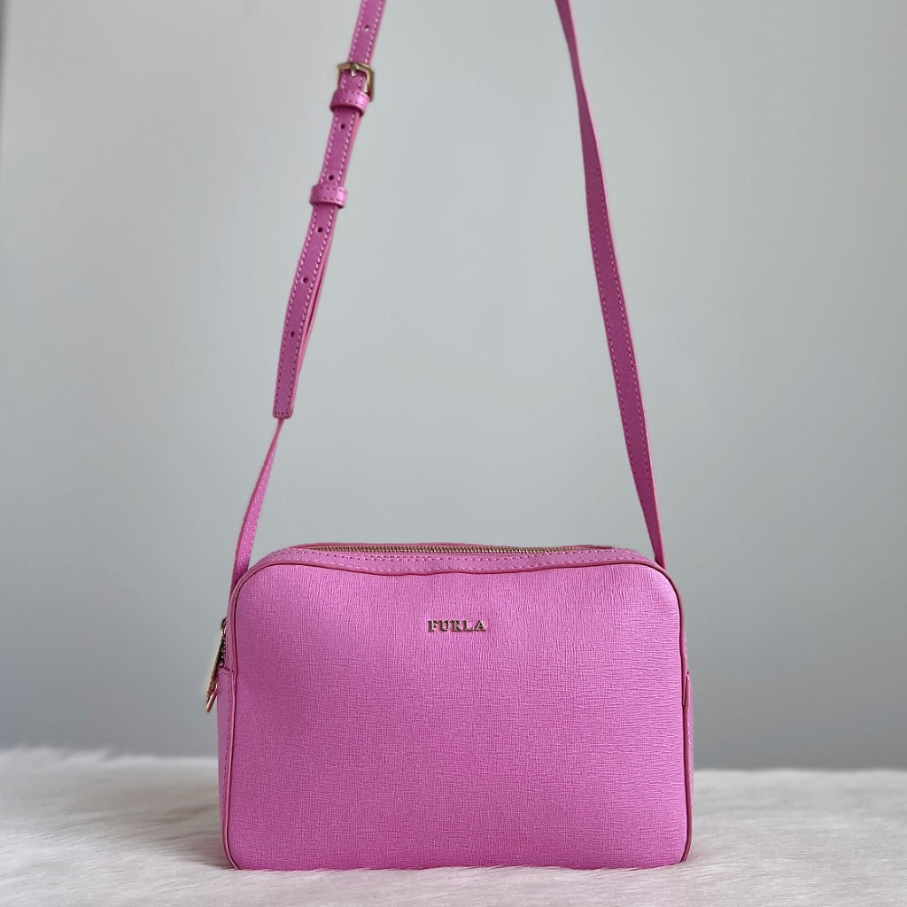 Furla Heliotrope Leather Double Compartment Crossbody Shoulder Bag Excellent