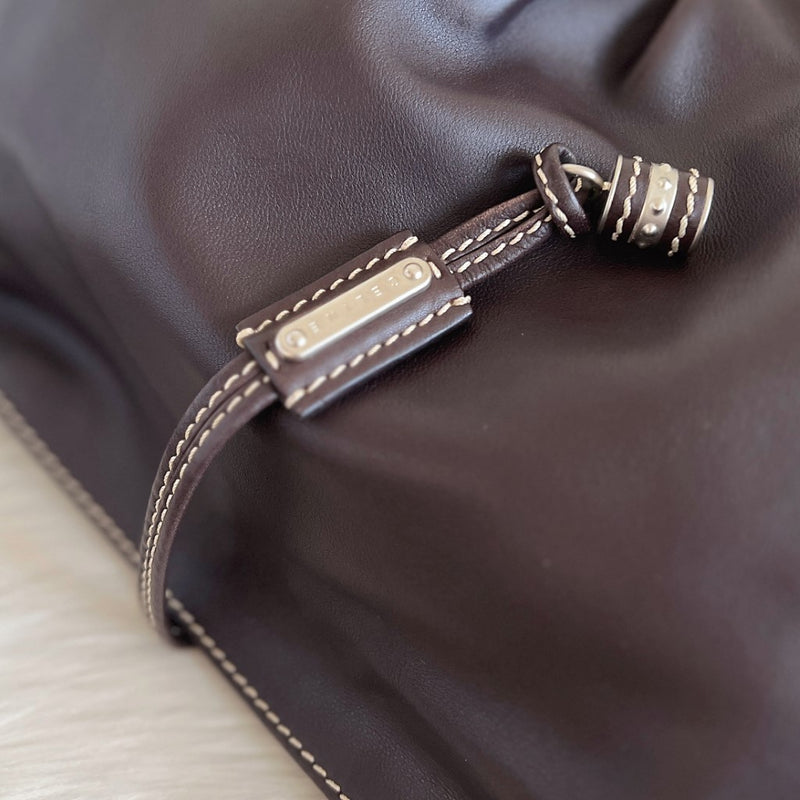 Celine Dark Chocolate Leather Front Detail Shoulder Bag