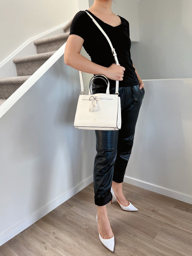 Kate Spade White Leather Triple Compartment 2 Way Shoulder Bag Excellent
