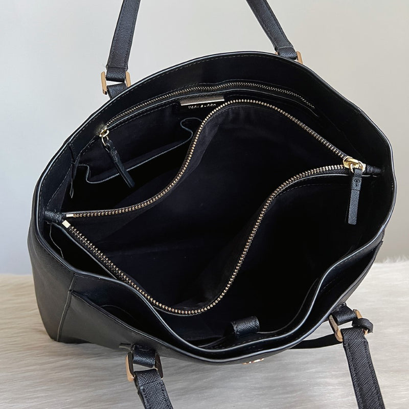 Tory Burch Black Leather Triple Compartment Shoulder Bag Excellent