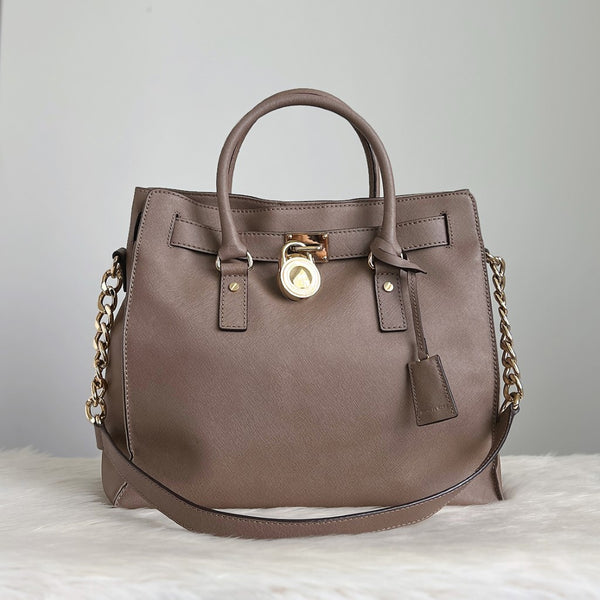 Michael Kors Taupe Leather Hamilton Large 2 Way Shoulder Bag
