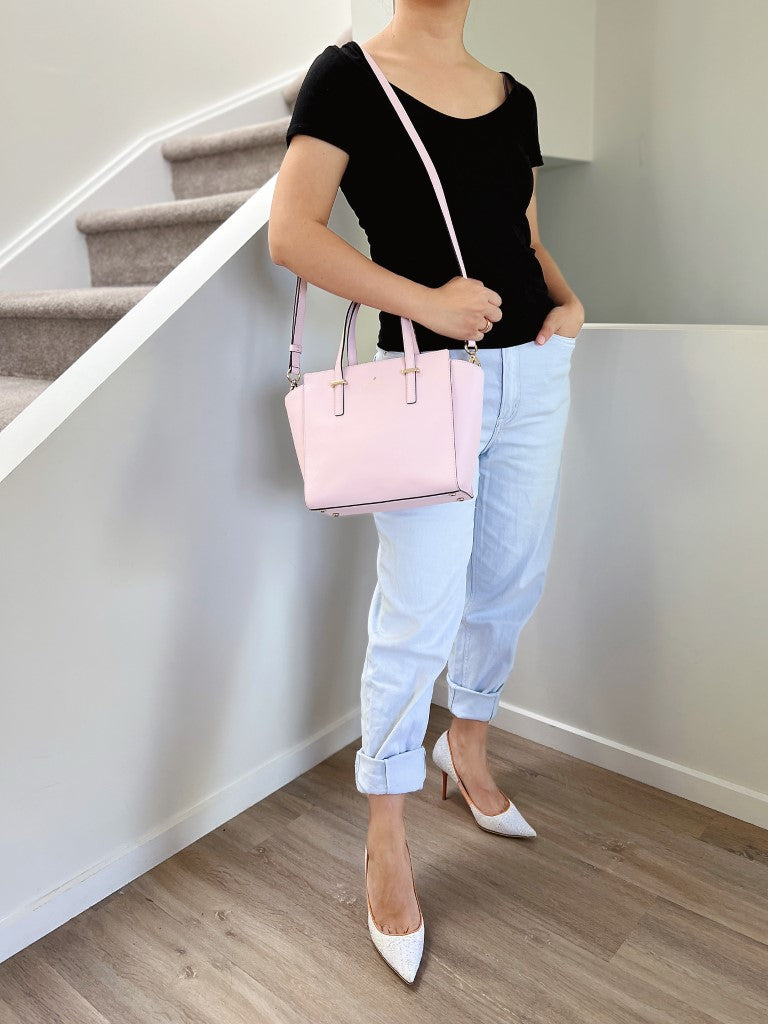 Kate Spade Light Pink Leather Front Logo 2 Way Shoulder Bag Like New