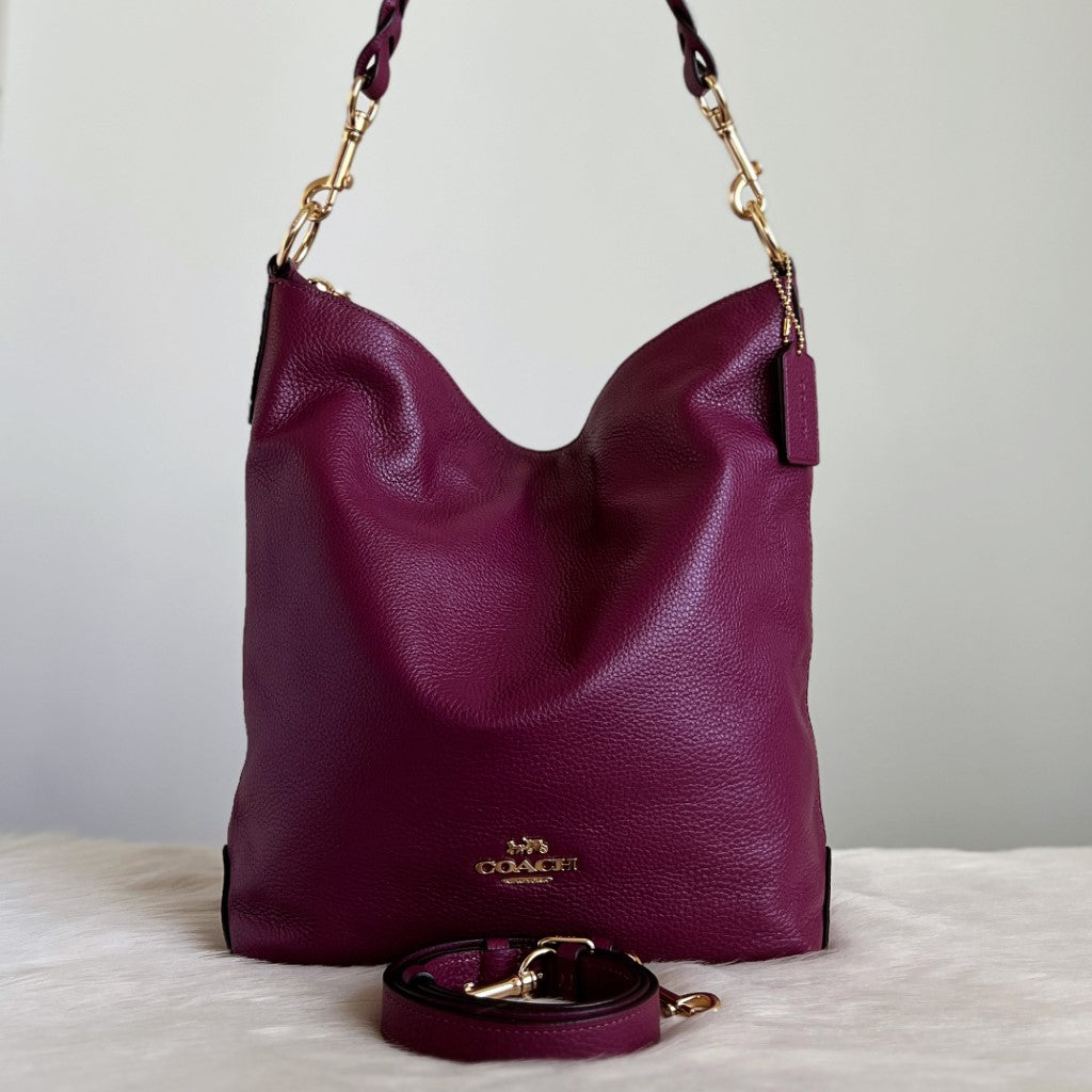 Coach Purple Leather Front Logo Slouchy 2 Way Shoulder Bag Like New