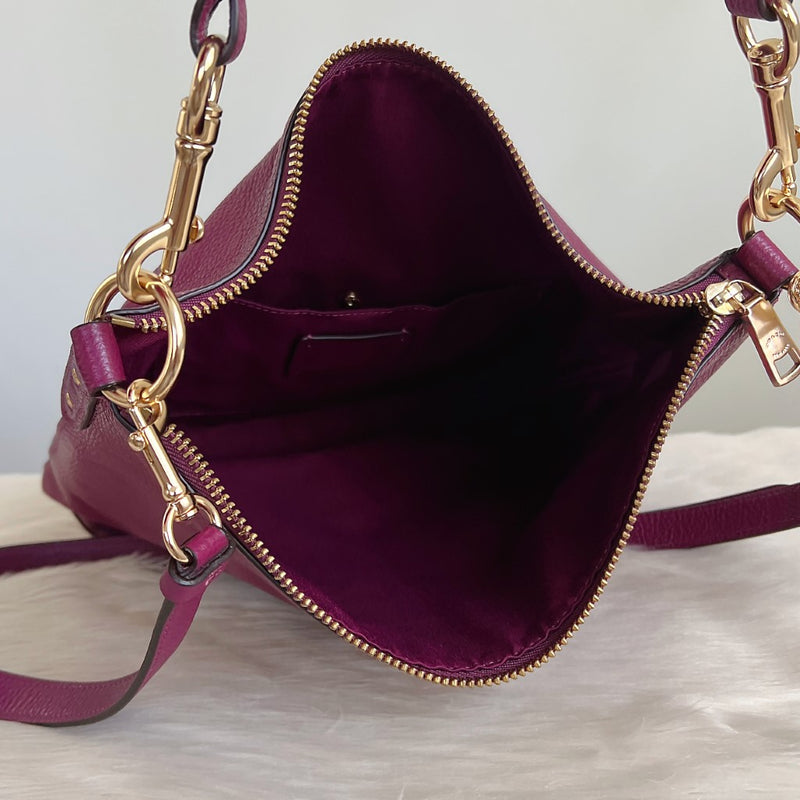 Coach Purple Leather Front Logo Slouchy 2 Way Shoulder Bag Like New