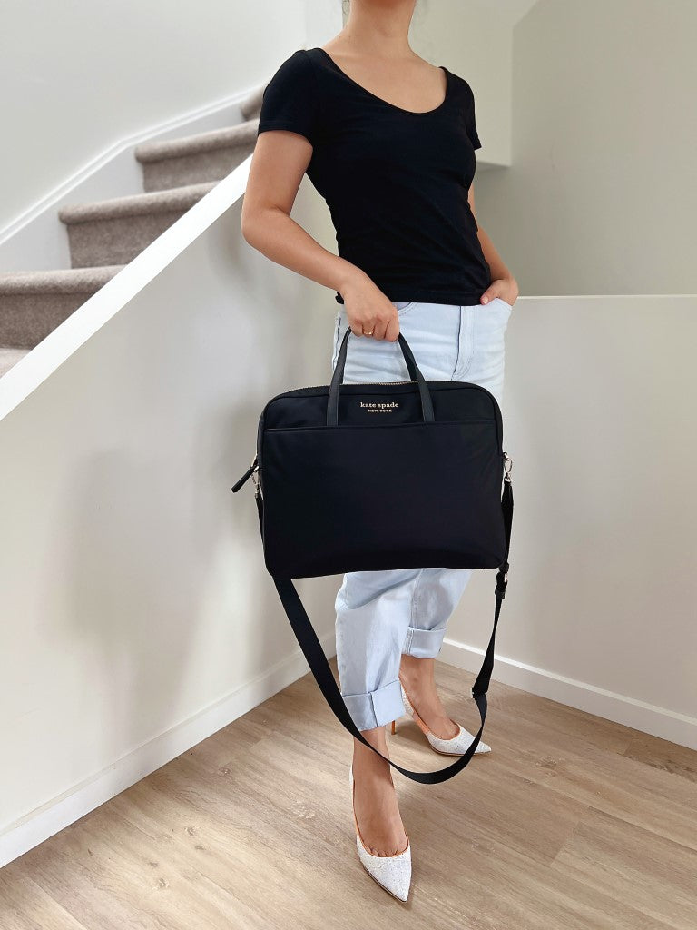 Kate Spade Black Front Logo Computer Shoulder Bag Like New
