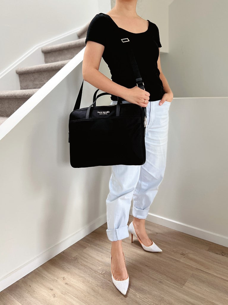 Kate Spade Black Front Logo Computer Shoulder Bag Like New