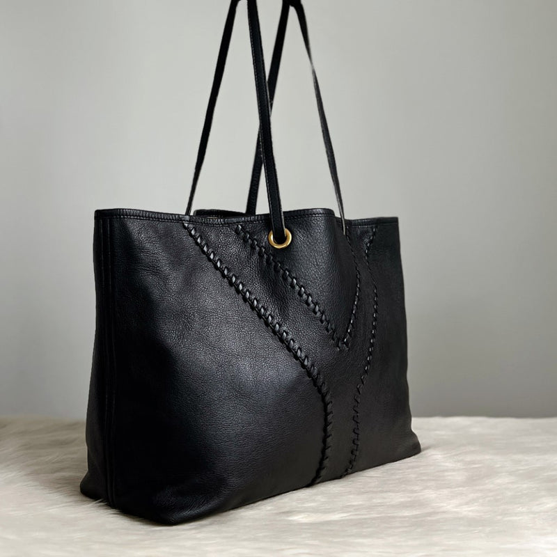 Saint Laurent YSL Black Leather Signature Y Pattern Shoulder Bag + Pouch