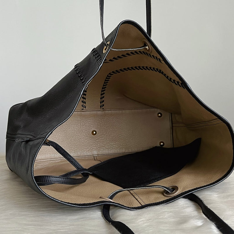 Saint Laurent YSL Black Leather Signature Y Pattern Shoulder Bag + Pouch