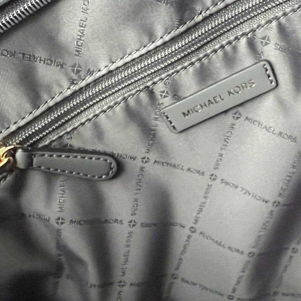 Michael Kors Grey Leather MK Logo Career Shoulder Bag Excellent