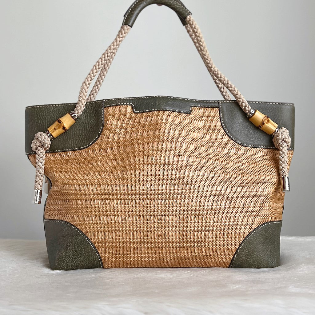 Gucci Olive Leather Patchwork Summer Holiday Large Shoulder Bag