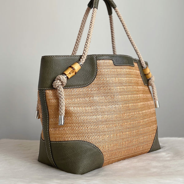 Gucci Olive Leather Patchwork Summer Holiday Large Shoulder Bag