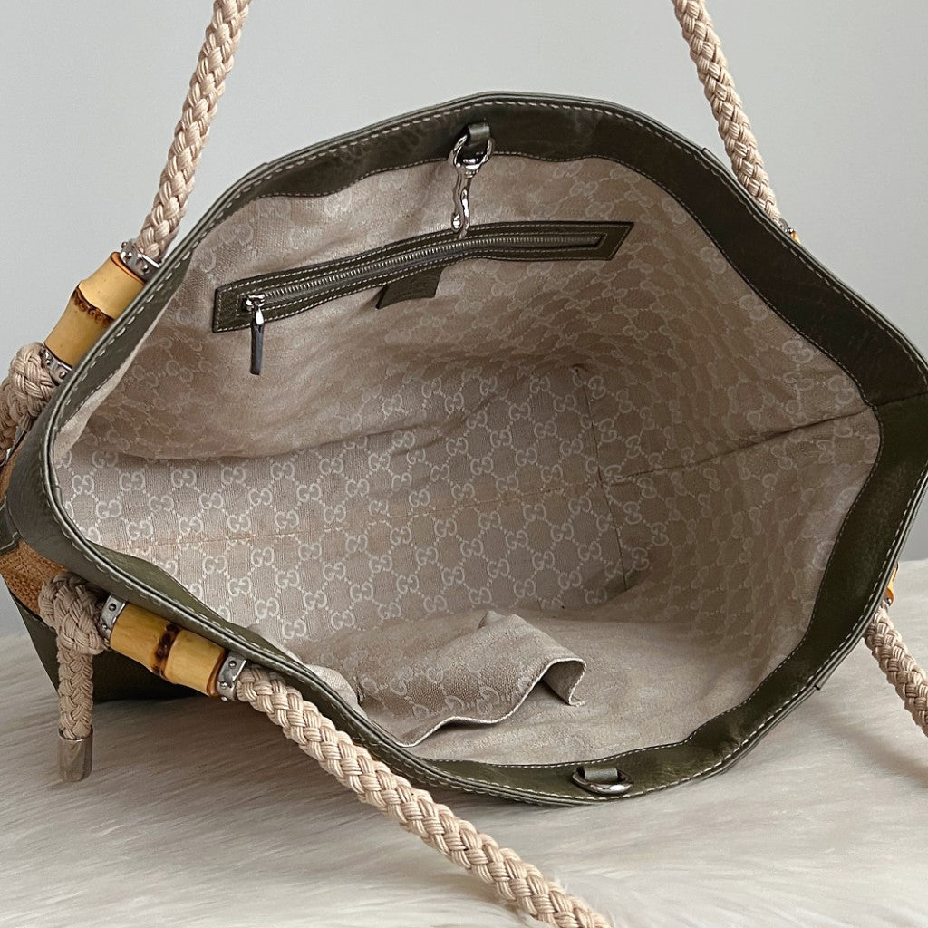 Gucci Olive Leather Patchwork Summer Holiday Large Shoulder Bag