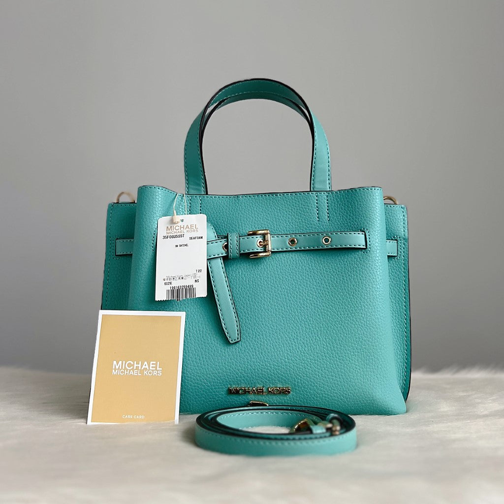 Michael Kors Teal Leather Triple Compartment 2 Way Shoulder Bag New with Tags