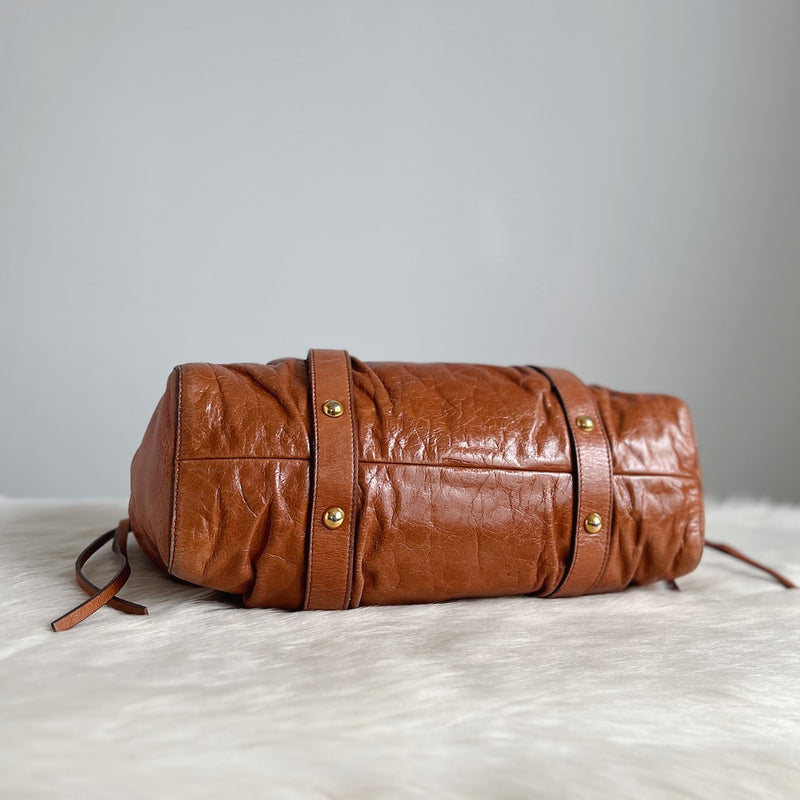 Miu Miu Caramel Leather Signature Vitello 2 Way Shoulder Bag