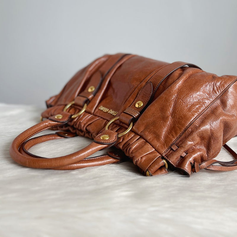 Miu Miu Caramel Leather Signature Vitello 2 Way Shoulder Bag