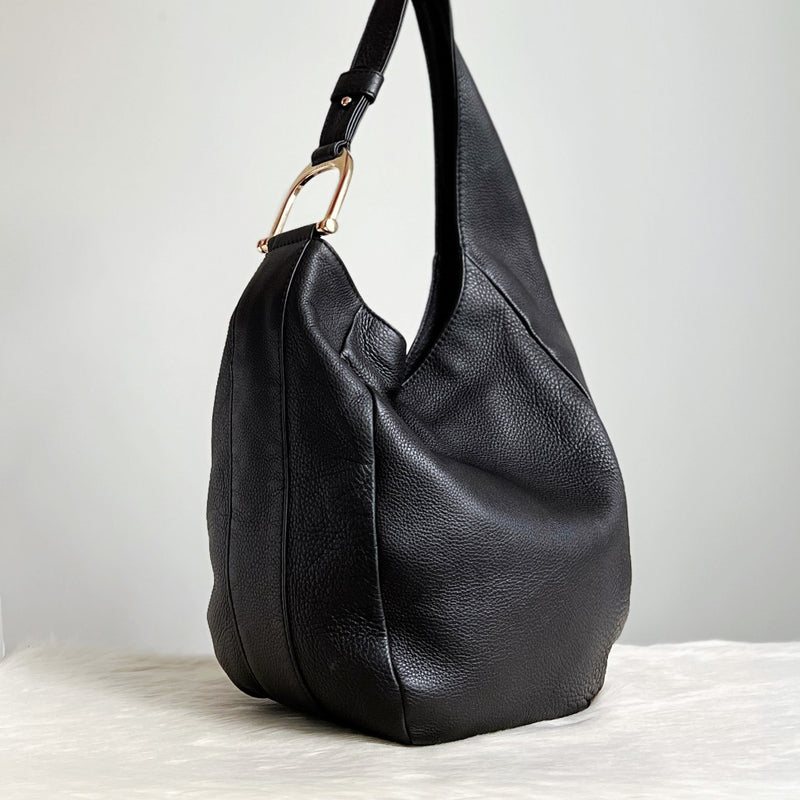 Gucci Black Leather Ring Detail Slouchy Shoulder Bag Excellent