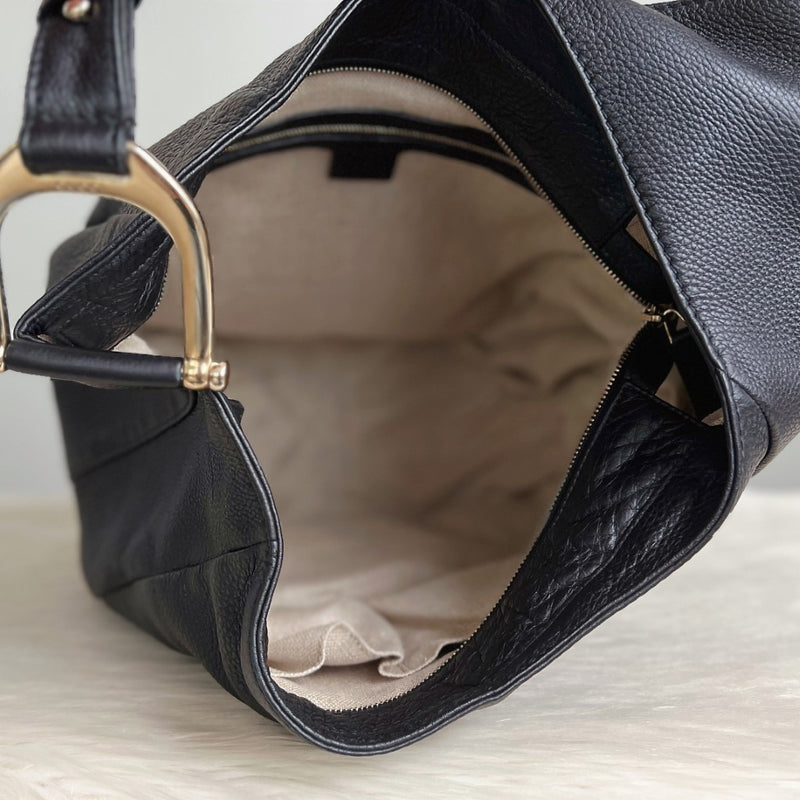 Gucci Black Leather Ring Detail Slouchy Shoulder Bag Excellent