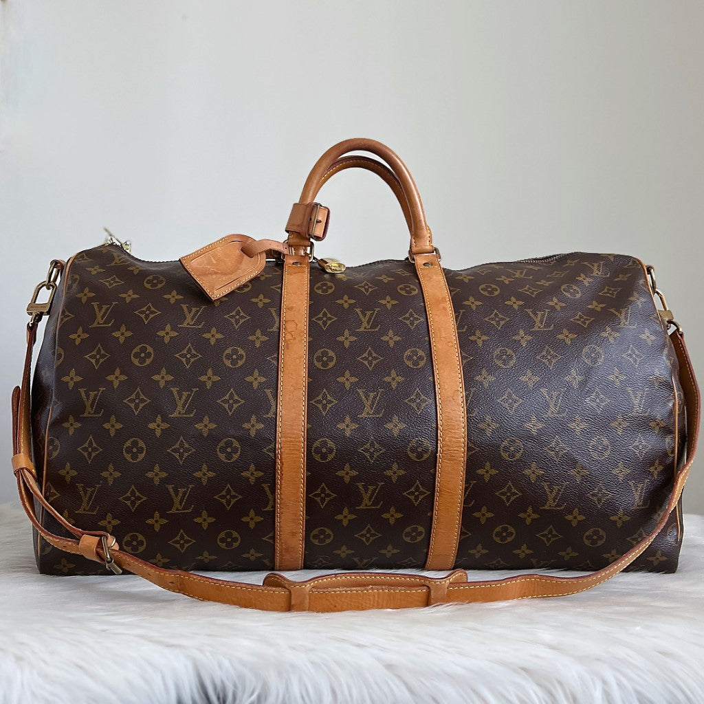 Louis Vuitton Signature Monogram Bandouliere Keepall 55 Travel Bag Full Set