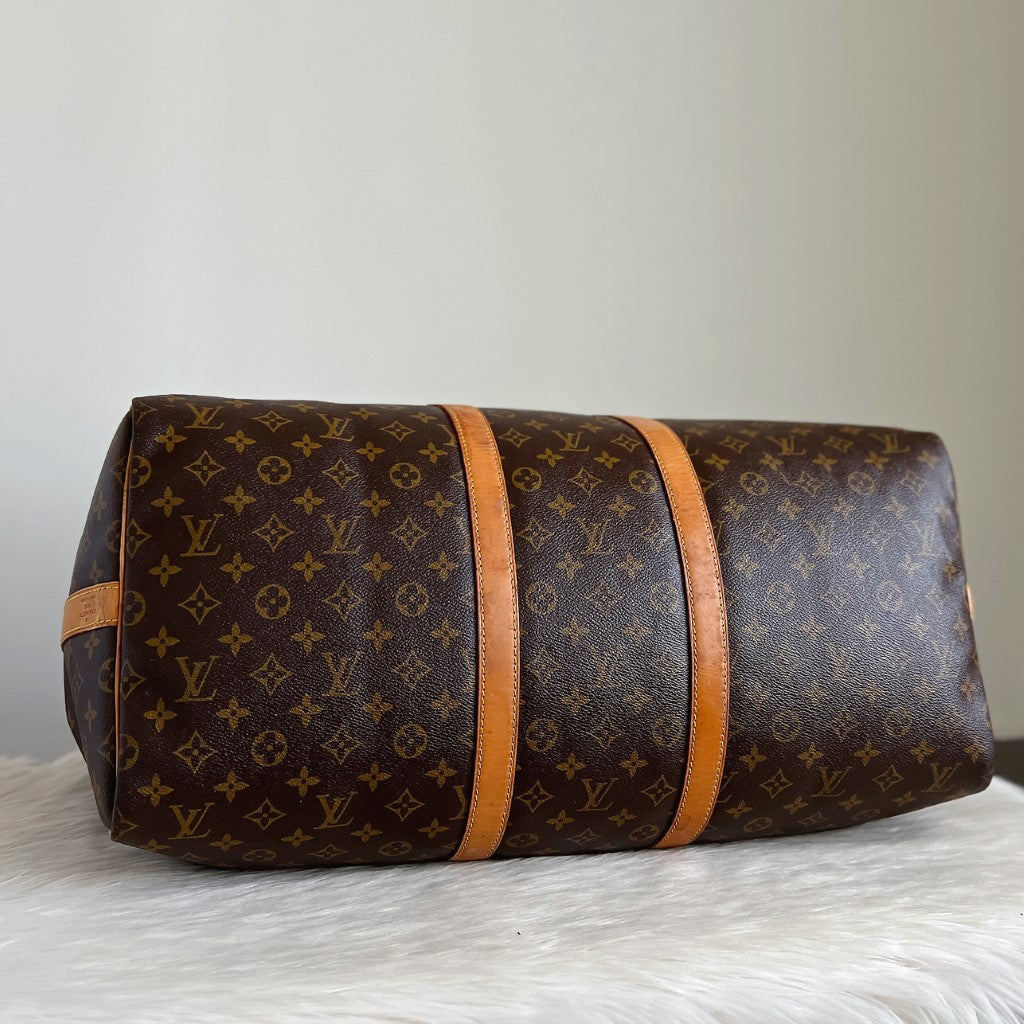 Louis Vuitton Signature Monogram Bandouliere Keepall 55 Travel Bag Full Set