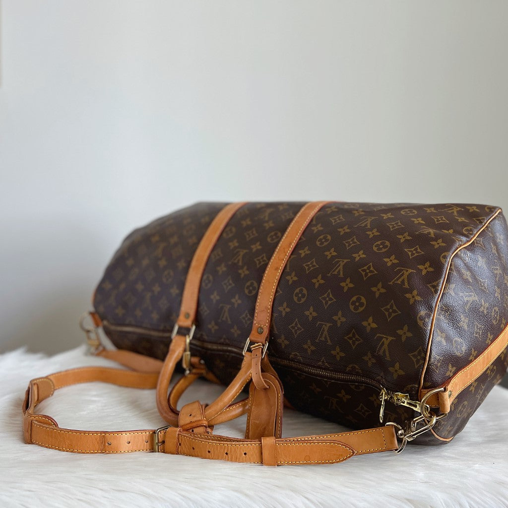 Louis Vuitton Signature Monogram Bandouliere Keepall 55 Travel Bag Full Set