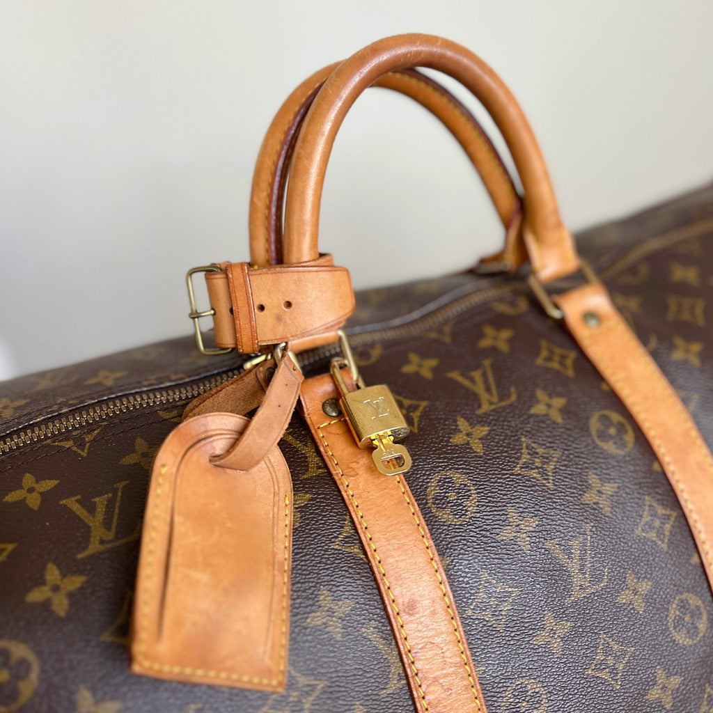 Louis Vuitton Signature Monogram Bandouliere Keepall 55 Travel Bag Full Set