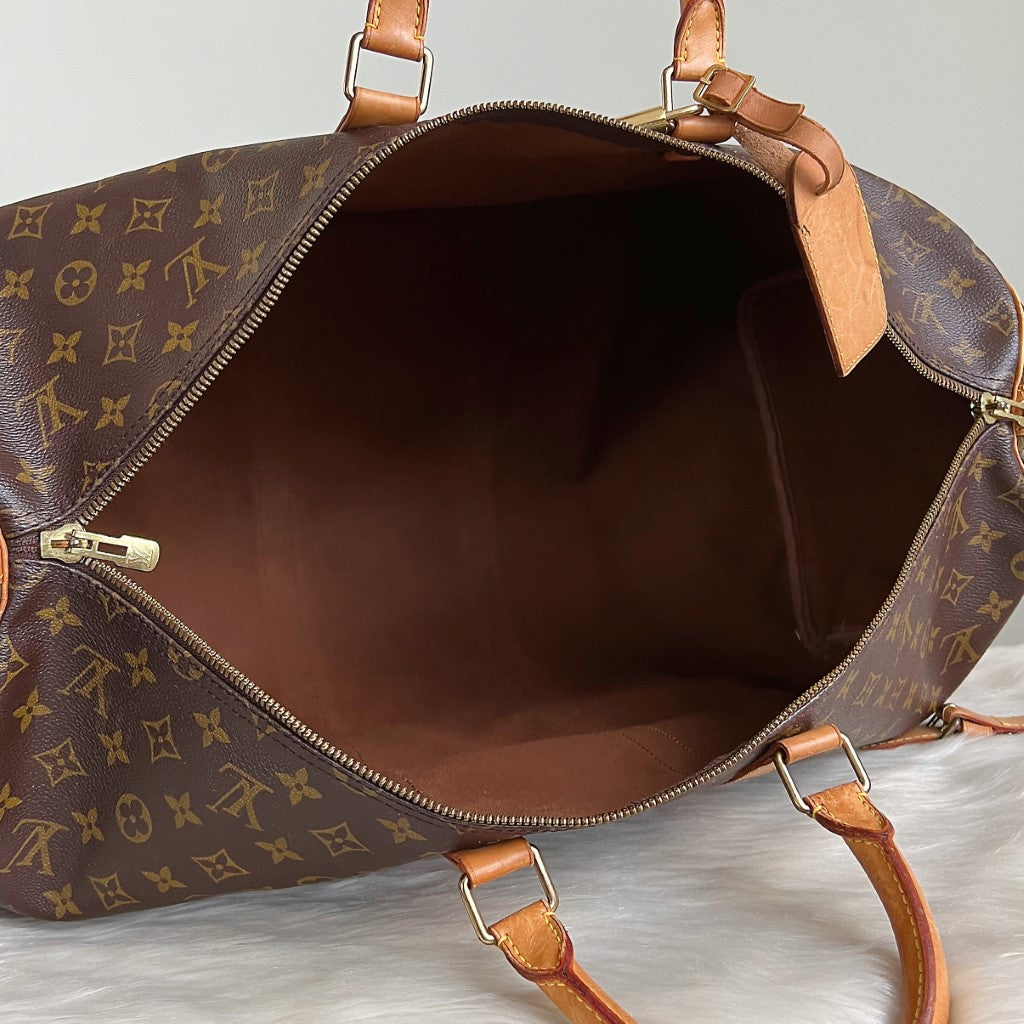 Louis Vuitton Signature Monogram Bandouliere Keepall 55 Travel Bag Full Set