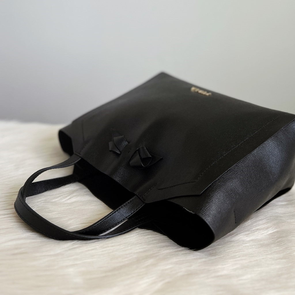 Furla Black Leather Front Bow Detail Tote Bag