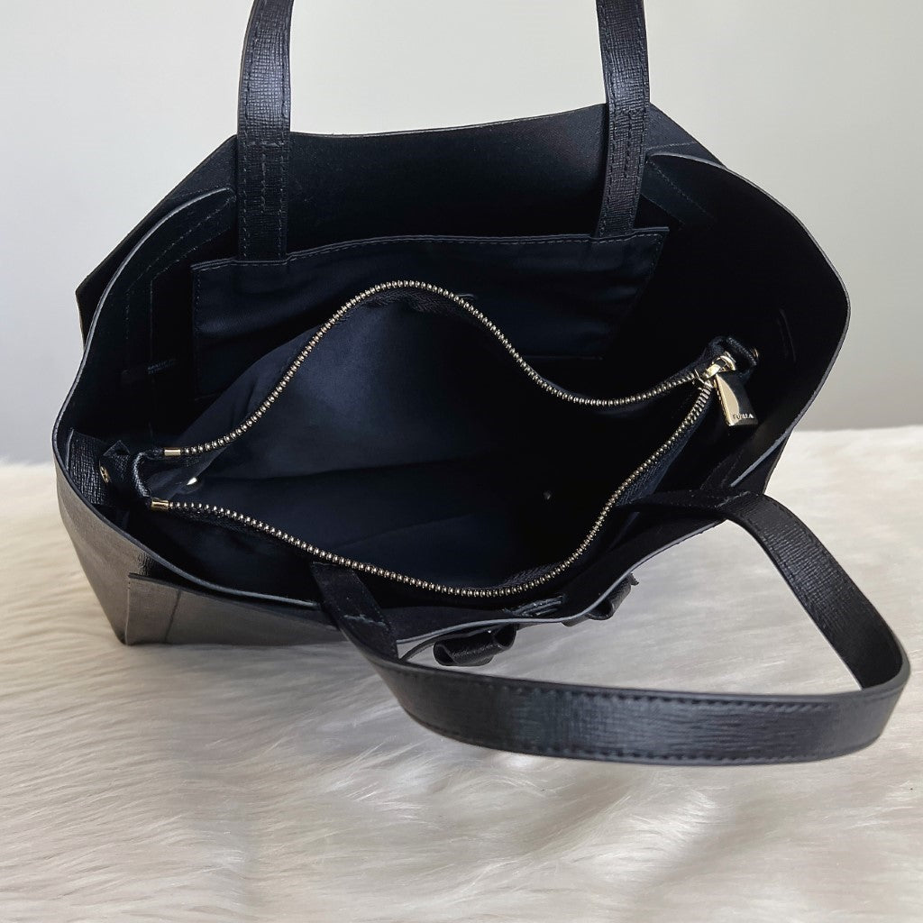 Furla Black Leather Front Bow Detail Tote Bag