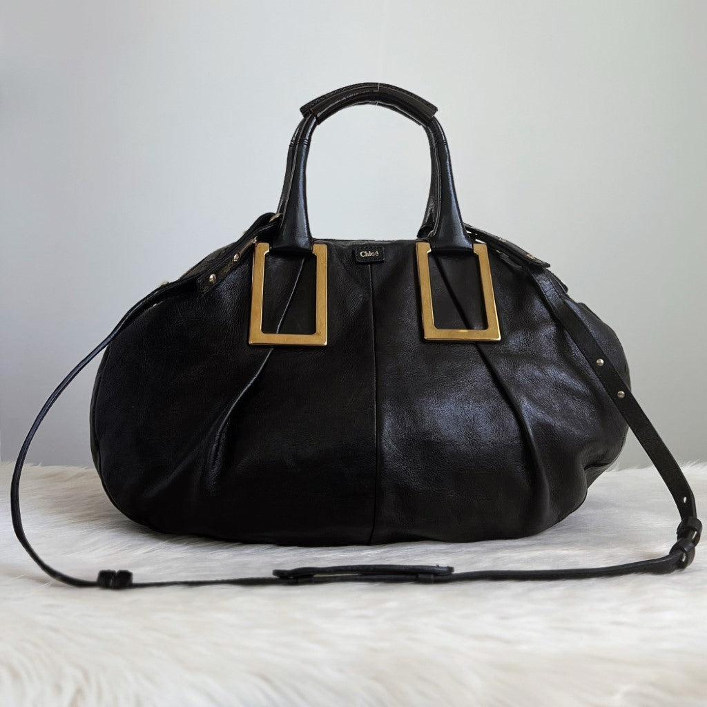 Chloe Black Leather Ethel Large 2 Way Shoulder Bag