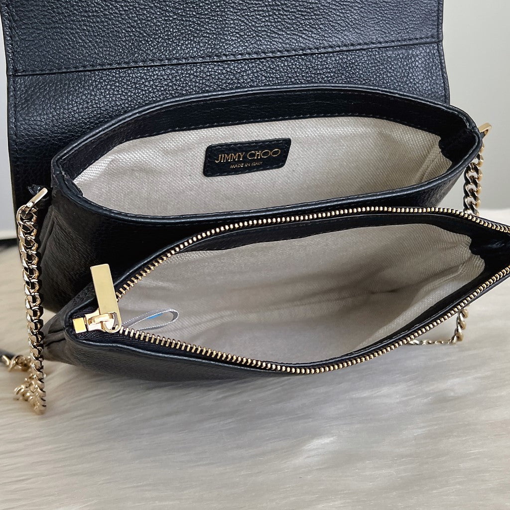 Jimmy Choo Black Leather Double Compartment Shoulder Bag Excellent